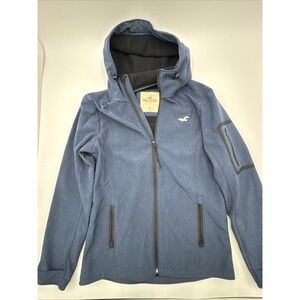 Hollister Fleece Lined Hooded Navy Lightweight Waterproof Rain Jacket Men Medium